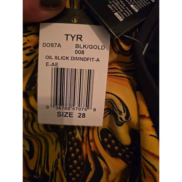 TYR Women's Durafast Oil Slick Diamondfit 1 Piece Swimsuit Yellow Sz 28 New - Picture 3 of 3